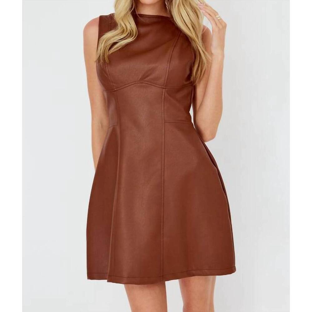 NEW ONE AND ONLY COLLECTIVE pleather sleveless dress in brown